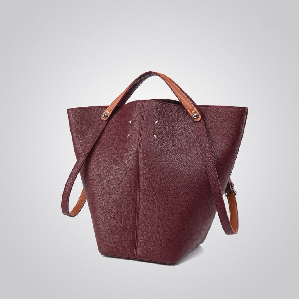 Large Size Bucket Style Handbag with Comfortable Handles and Stylish Metallic Accents