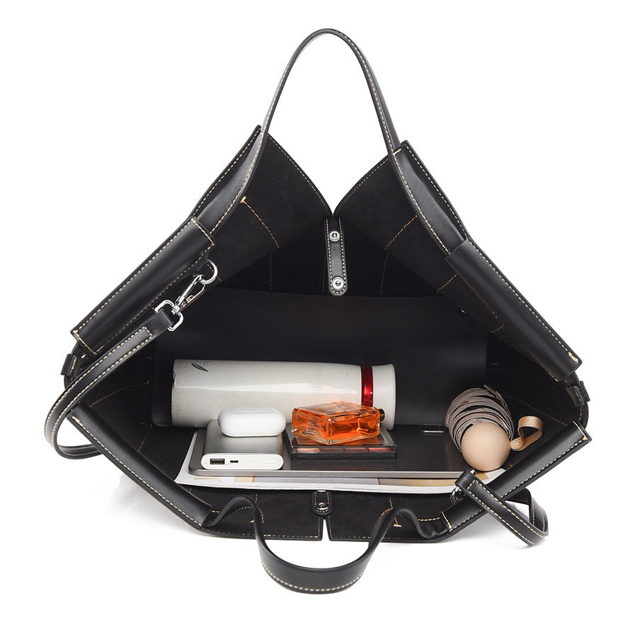 A timeless leather tote for the modern working woman on the go