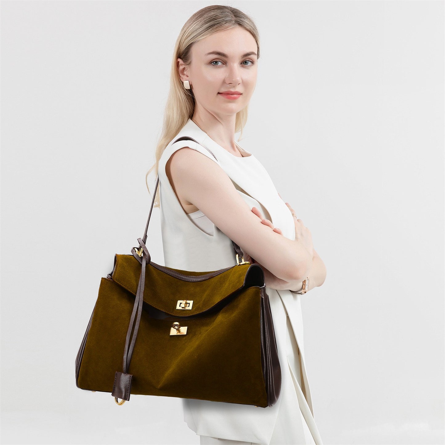 Durable and Chic Bucket Bag with Top Handle and Detachable Shoulder Strap for Women