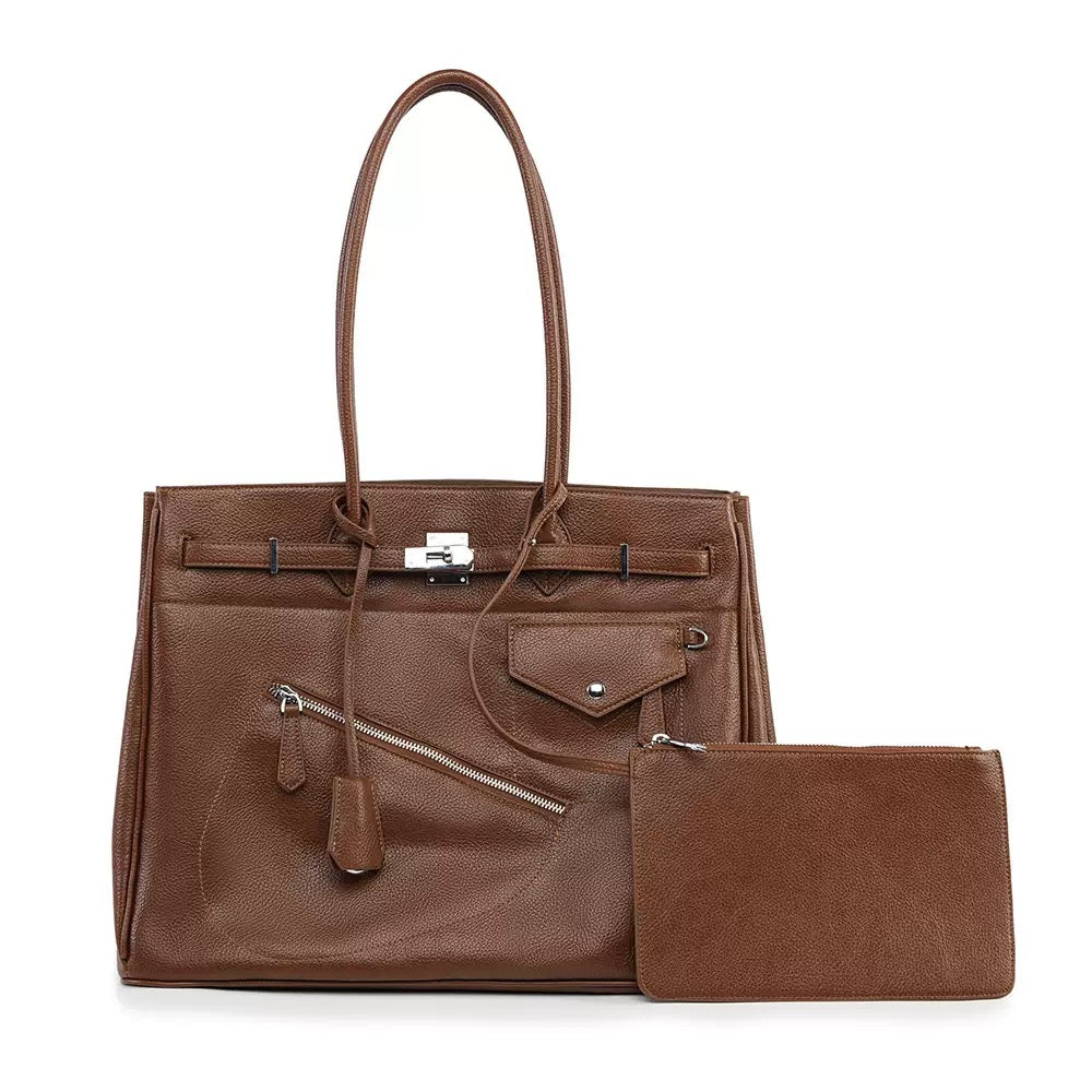 Functional and Stylish Shoulder Bag with Internal Pockets and Secure Zipper Top