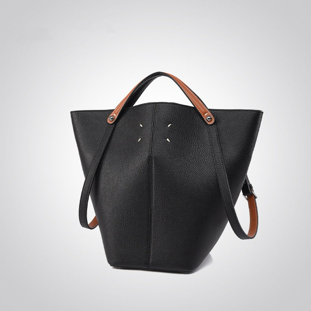 Large Size Bucket Style Handbag with Comfortable Handles and Stylish Metallic Accents