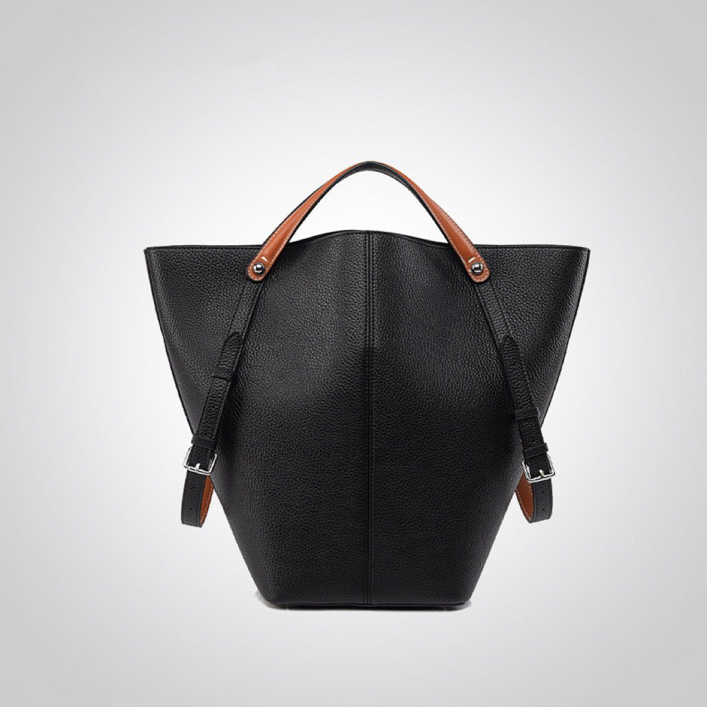 Large Size Bucket Style Handbag with Comfortable Handles and Stylish Metallic Accents