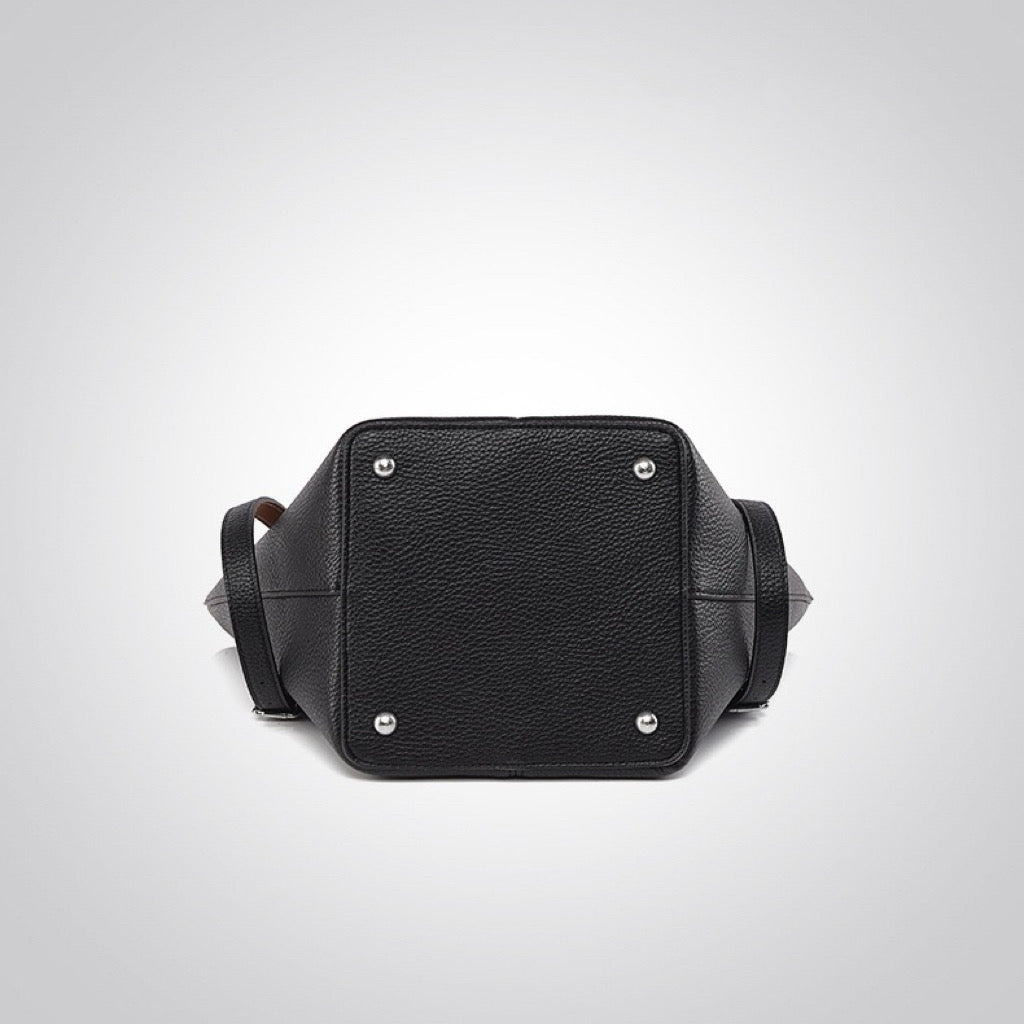 Large Size Bucket Style Handbag with Comfortable Handles and Stylish Metallic Accents