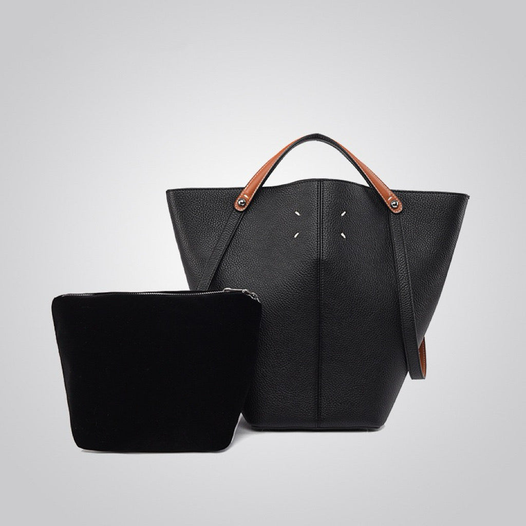 Large Size Bucket Style Handbag with Comfortable Handles and Stylish Metallic Accents