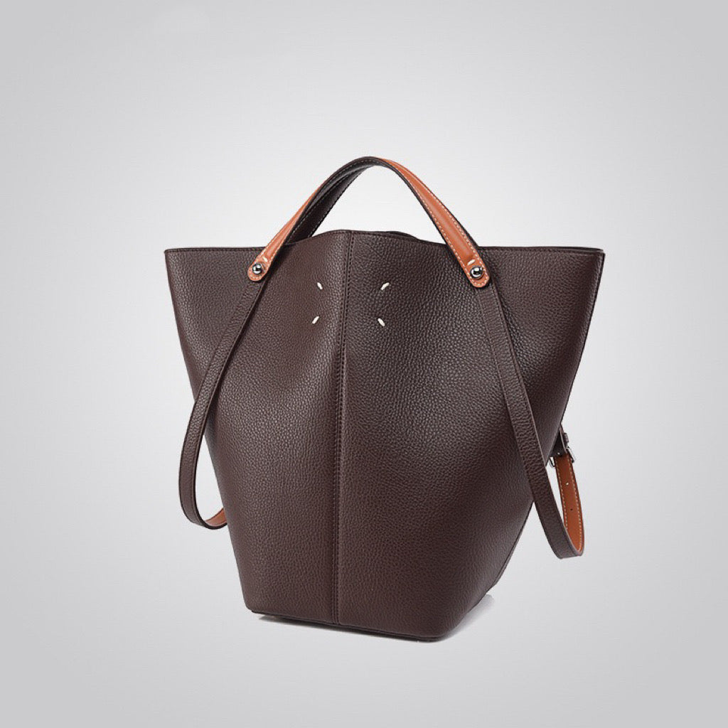 Large Size Bucket Style Handbag with Comfortable Handles and Stylish Metallic Accents